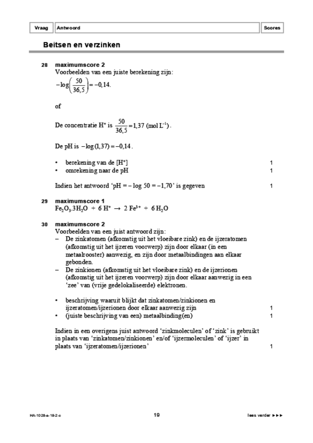 Correctievoorschrift examen HAVO scheikunde 2019, tijdvak 2. Pagina 19