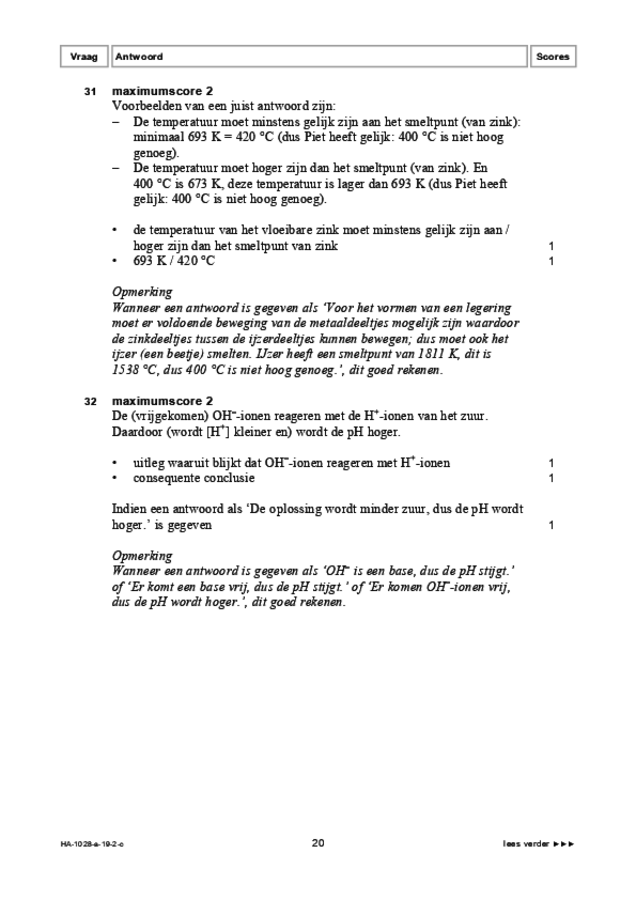 Correctievoorschrift examen HAVO scheikunde 2019, tijdvak 2. Pagina 20