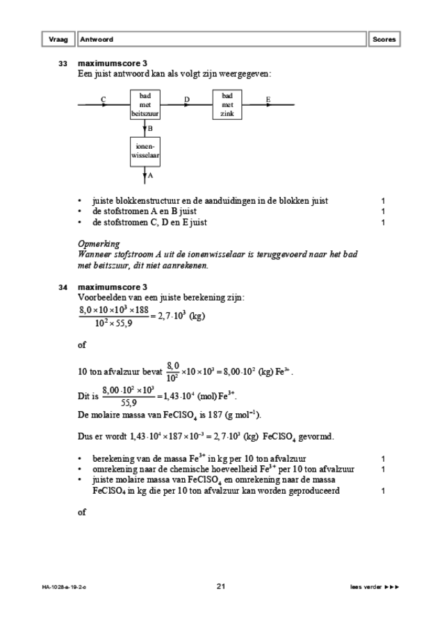 Correctievoorschrift examen HAVO scheikunde 2019, tijdvak 2. Pagina 21