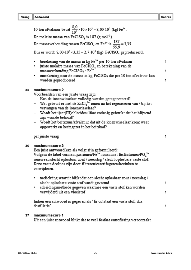 Correctievoorschrift examen HAVO scheikunde 2019, tijdvak 2. Pagina 22