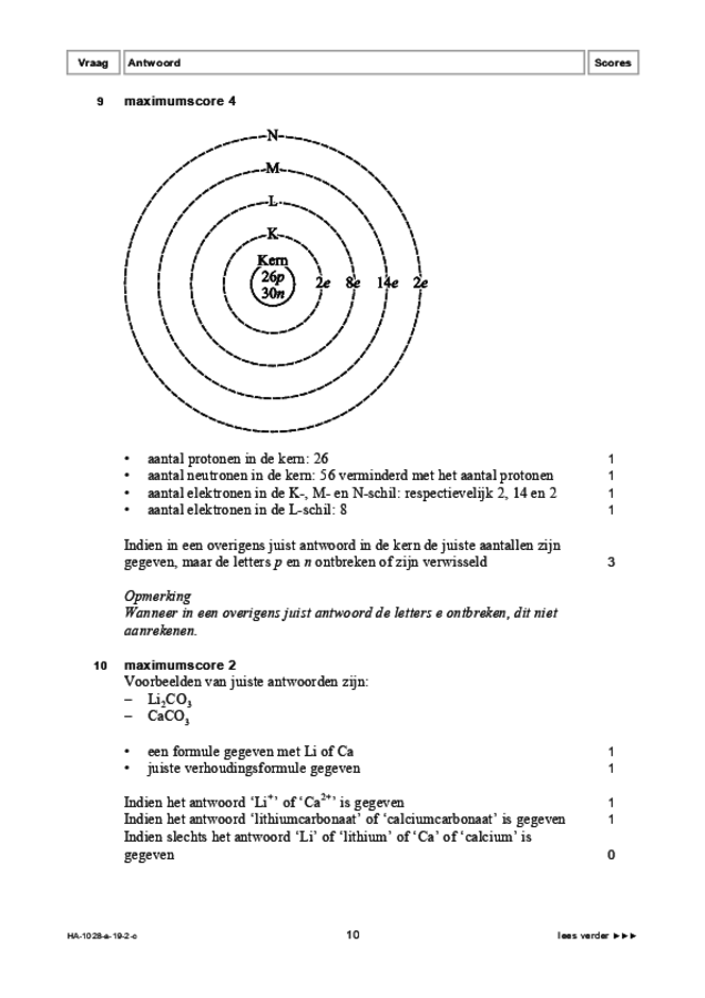 Correctievoorschrift examen HAVO scheikunde 2019, tijdvak 2. Pagina 10