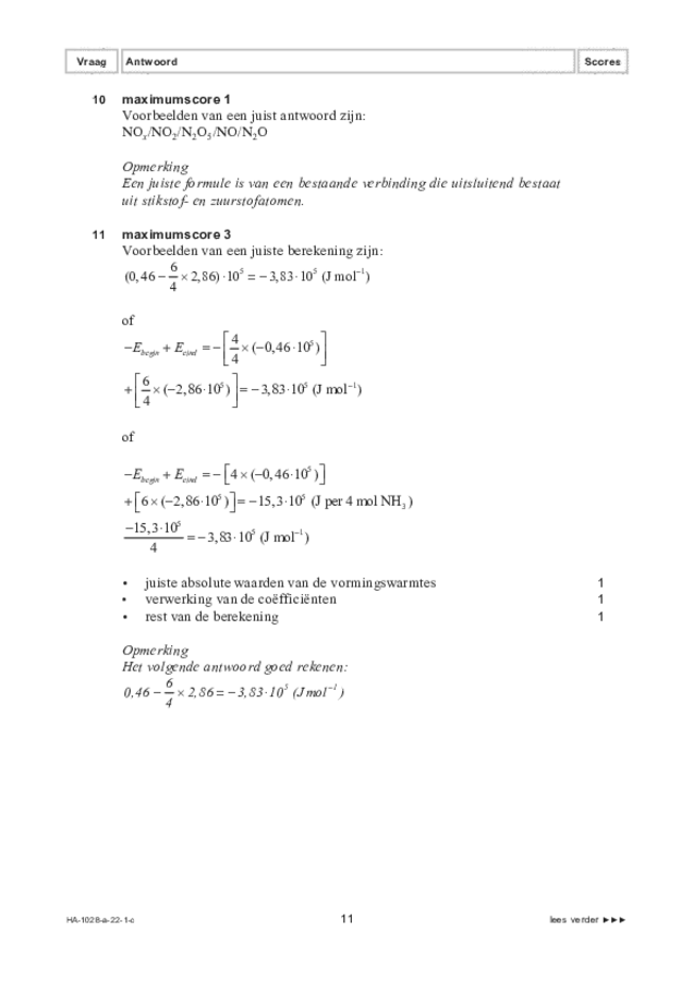 Correctievoorschrift examen HAVO scheikunde 2022, tijdvak 1. Pagina 11