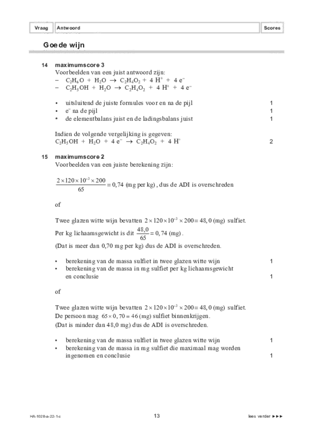 Correctievoorschrift examen HAVO scheikunde 2022, tijdvak 1. Pagina 13