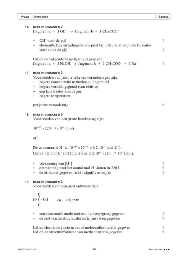 Correctievoorschrift examen HAVO scheikunde 2022, tijdvak 1. Pagina 14