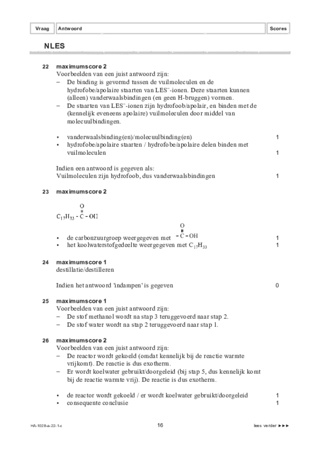 Correctievoorschrift examen HAVO scheikunde 2022, tijdvak 1. Pagina 16