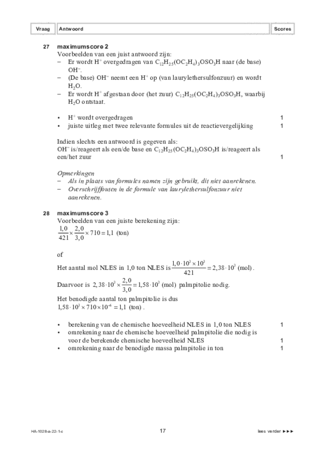 Correctievoorschrift examen HAVO scheikunde 2022, tijdvak 1. Pagina 17