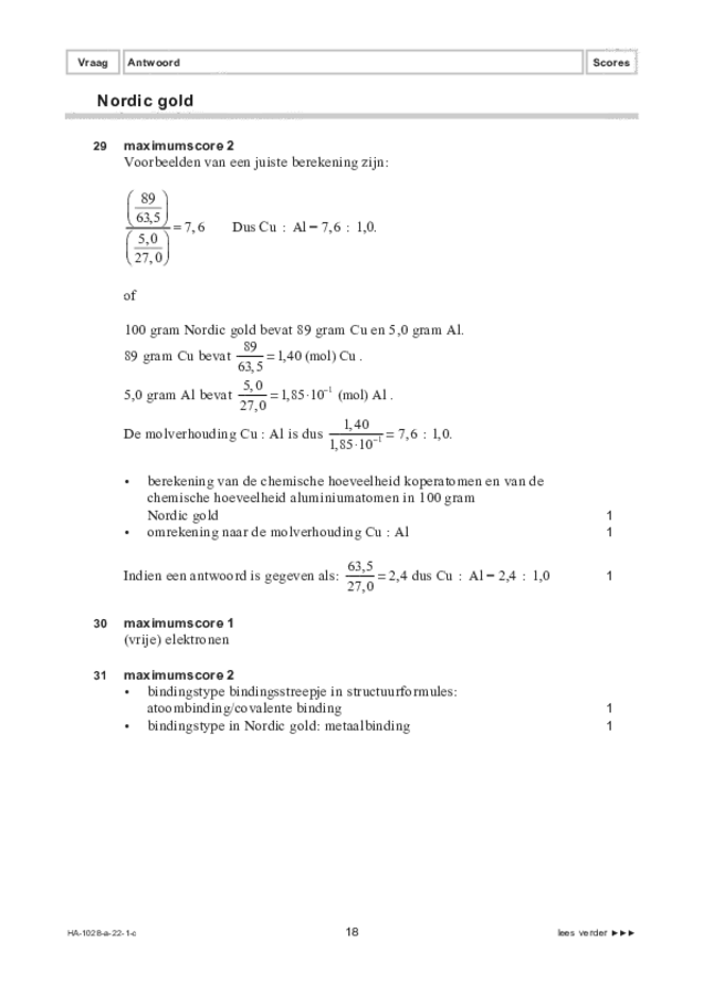 Correctievoorschrift examen HAVO scheikunde 2022, tijdvak 1. Pagina 18