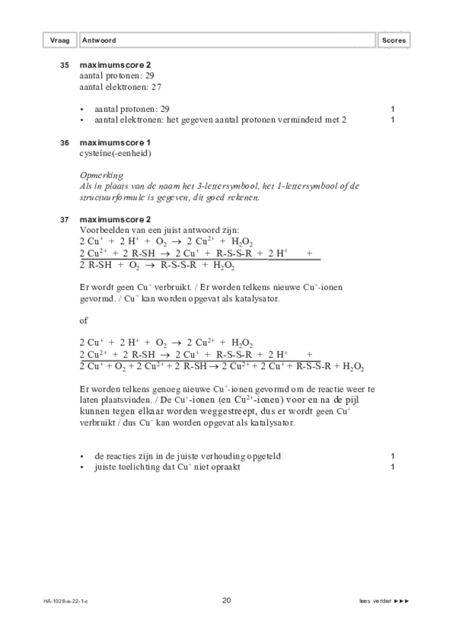 Correctievoorschrift examen HAVO scheikunde 2022, tijdvak 1. Pagina 20
