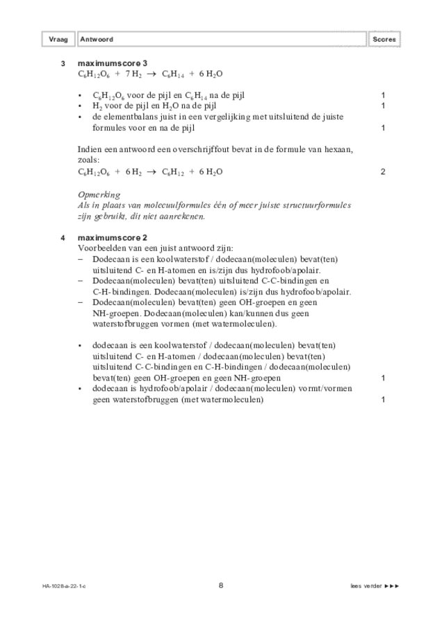 Correctievoorschrift examen HAVO scheikunde 2022, tijdvak 1. Pagina 8