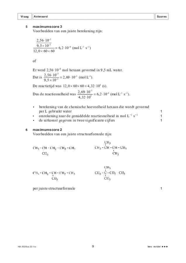 Correctievoorschrift examen HAVO scheikunde 2022, tijdvak 1. Pagina 9