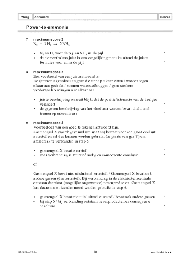 Correctievoorschrift examen HAVO scheikunde 2022, tijdvak 1. Pagina 10