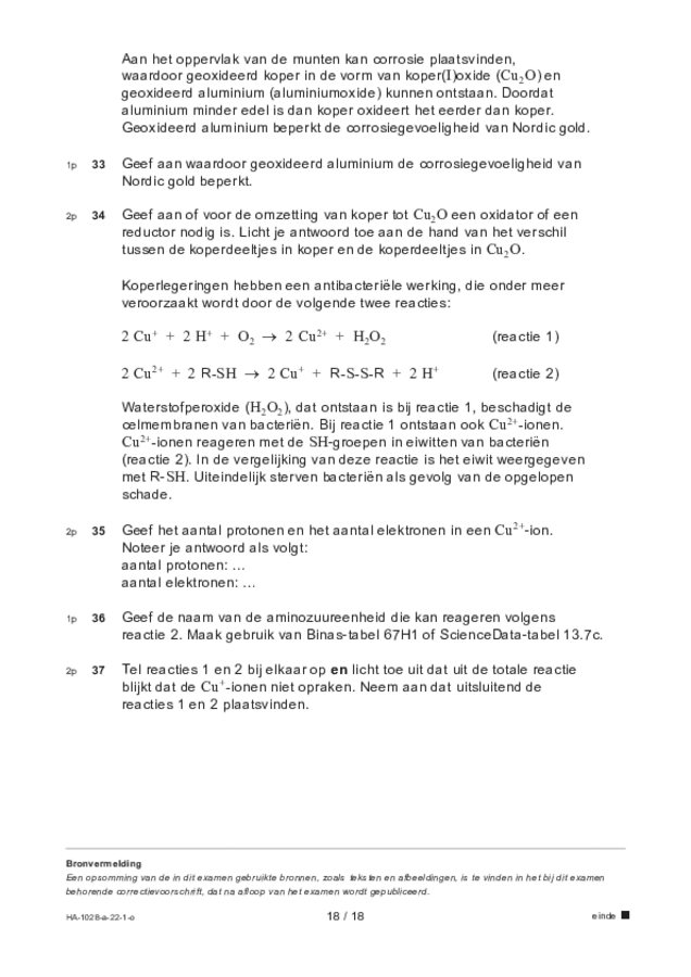 Opgaven examen HAVO scheikunde 2022, tijdvak 1. Pagina 18