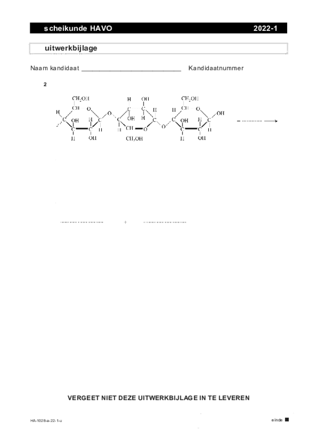 Uitwerkbijlage examen HAVO scheikunde 2022, tijdvak 1. Pagina 1