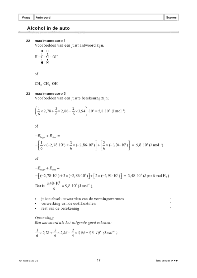 Correctievoorschrift examen HAVO scheikunde 2022, tijdvak 2. Pagina 17