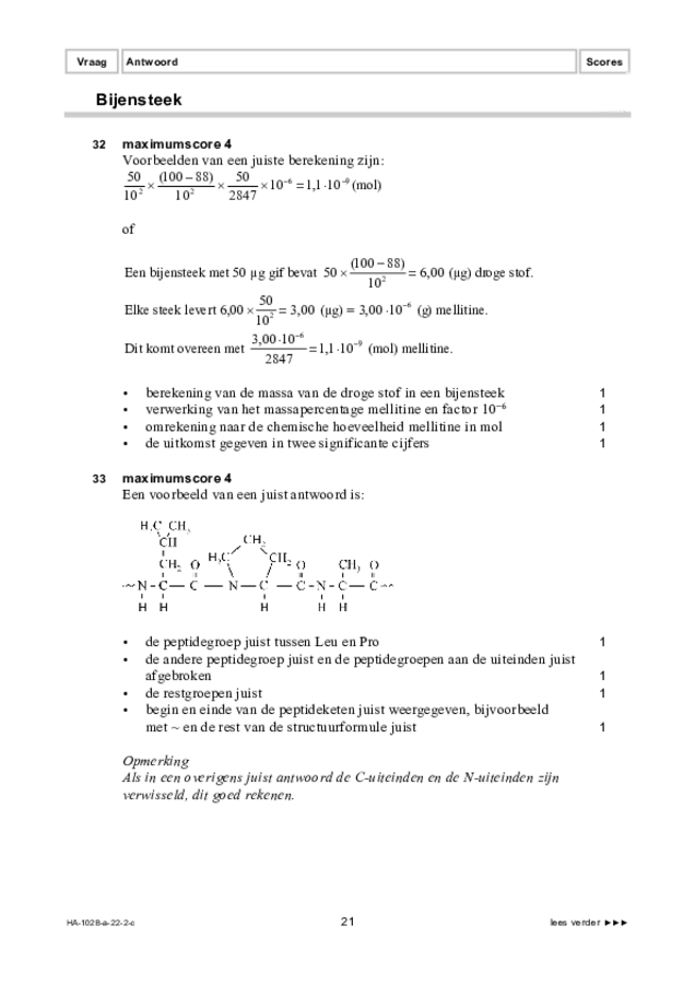 Correctievoorschrift examen HAVO scheikunde 2022, tijdvak 2. Pagina 21