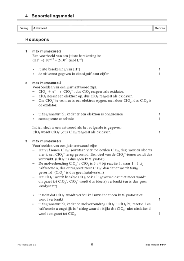 Correctievoorschrift examen HAVO scheikunde 2022, tijdvak 2. Pagina 6