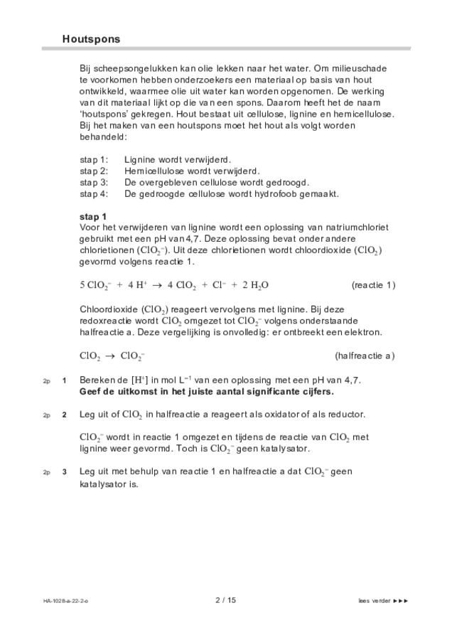 Opgaven examen HAVO scheikunde 2022, tijdvak 2. Pagina 2