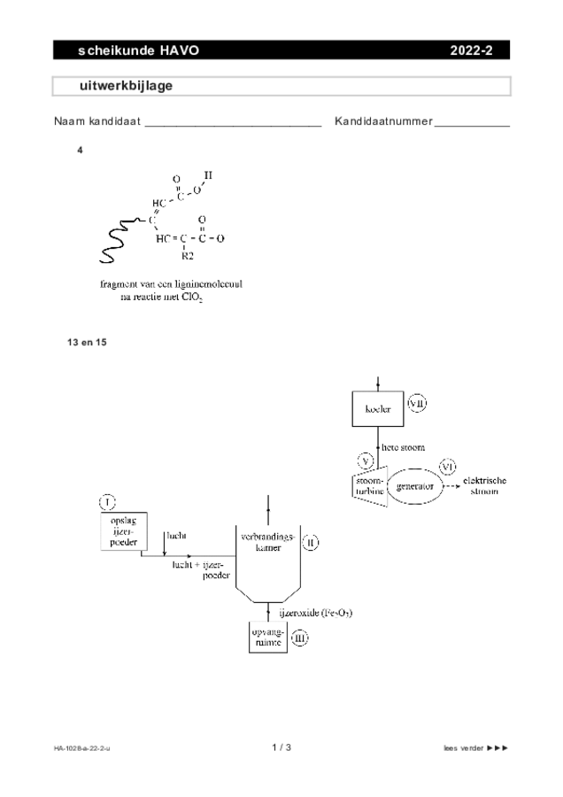 Uitwerkbijlage examen HAVO scheikunde 2022, tijdvak 2. Pagina 1
