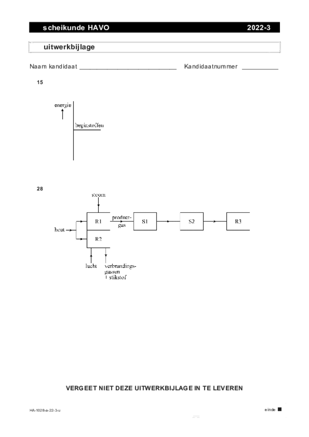 Uitwerkbijlage examen HAVO scheikunde 2022, tijdvak 3. Pagina 1