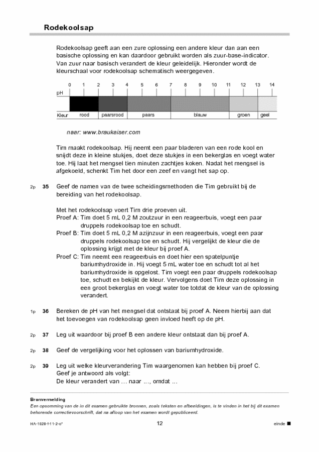 Opgaven examen HAVO scheikunde 2011, tijdvak 2. Pagina 12