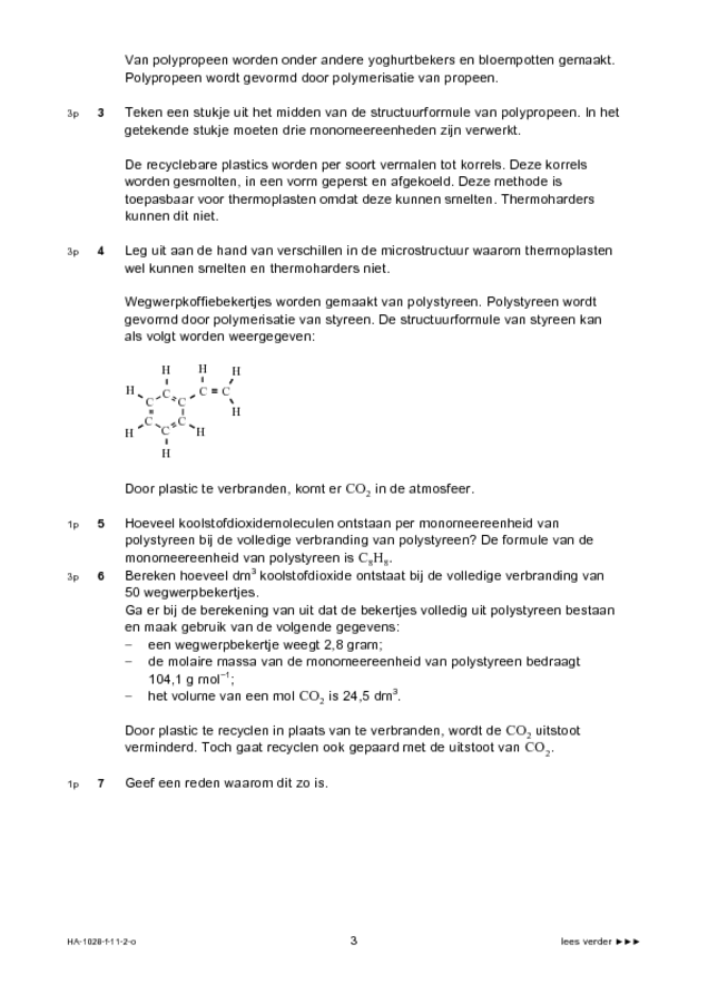 Opgaven examen HAVO scheikunde 2011, tijdvak 2. Pagina 3