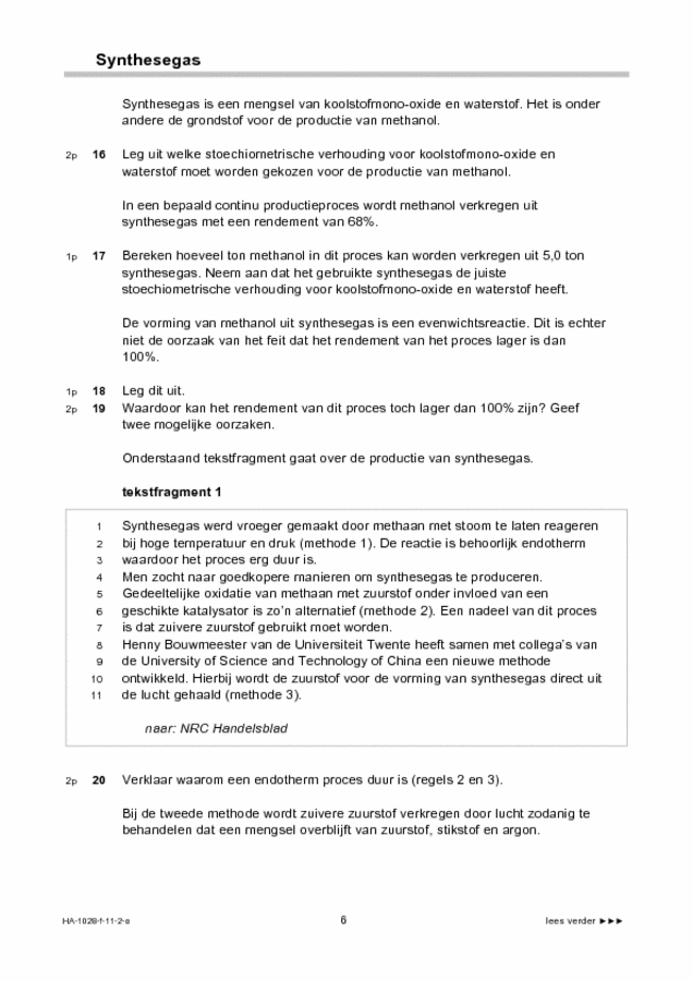 Opgaven examen HAVO scheikunde 2011, tijdvak 2. Pagina 6