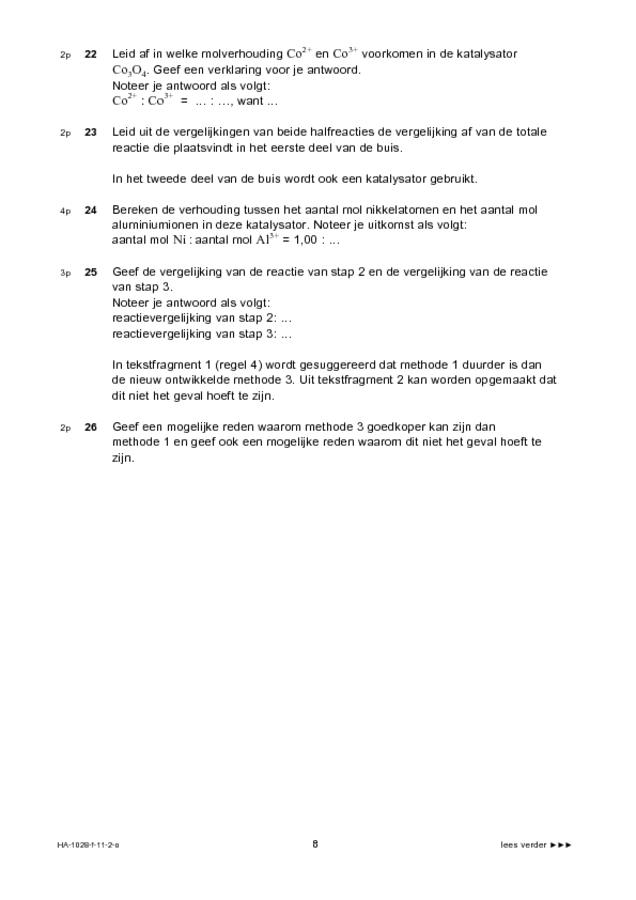 Opgaven examen HAVO scheikunde 2011, tijdvak 2. Pagina 8