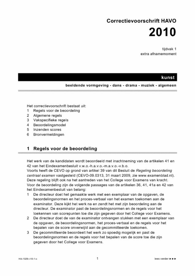 Correctievoorschrift examen HAVO kunst (algemeen) 2010, tijdvak 1. Pagina 1