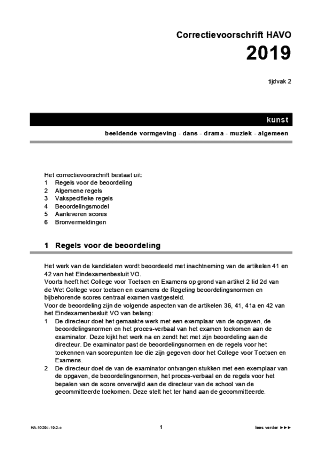 Correctievoorschrift examen HAVO kunst (algemeen) 2019, tijdvak 2. Pagina 1