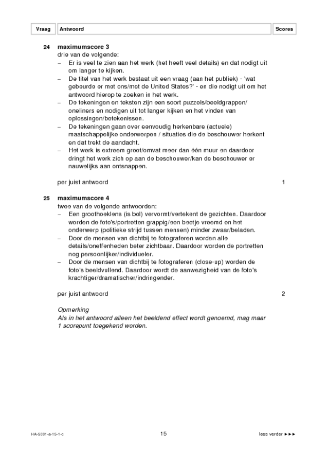Correctievoorschrift examen HAVO tekenen, handenarbeid en textiele werkvormen 2015, tijdvak 1. Pagina 15