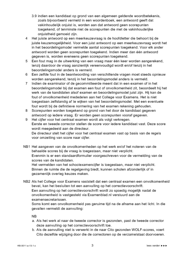 Correctievoorschrift examen VMBO KB Nederlands 2013, tijdvak 1. Pagina 3