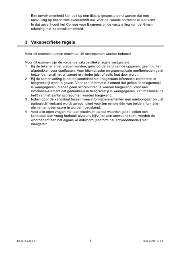 Correctievoorschrift examen VMBO KB Nederlands 2013, tijdvak 1. Pagina 4