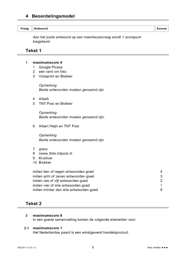 Correctievoorschrift examen VMBO KB Nederlands 2013, tijdvak 1. Pagina 5