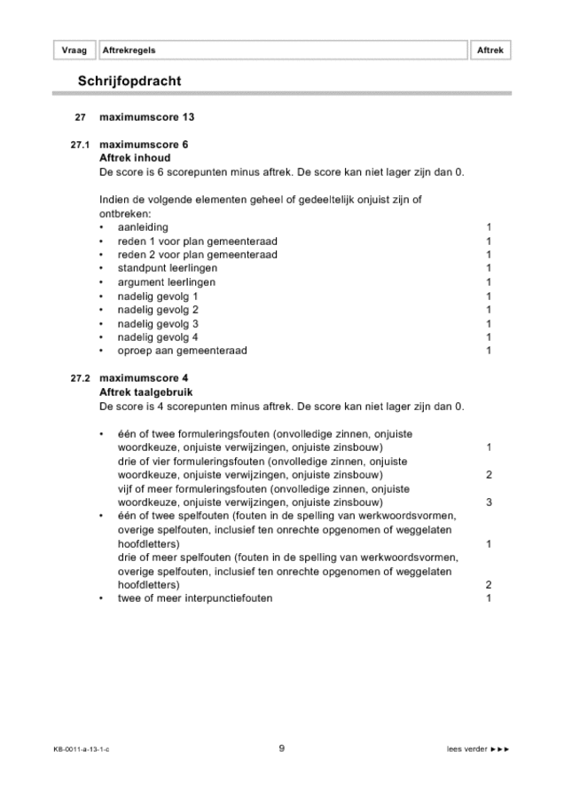 Correctievoorschrift examen VMBO KB Nederlands 2013, tijdvak 1. Pagina 9