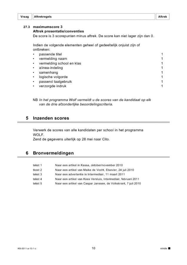 Correctievoorschrift examen VMBO KB Nederlands 2013, tijdvak 1. Pagina 10