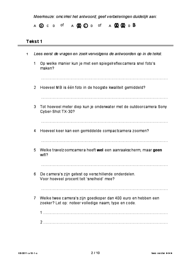 Uitwerkbijlage examen VMBO KB Nederlands 2018, tijdvak 1. Pagina 2