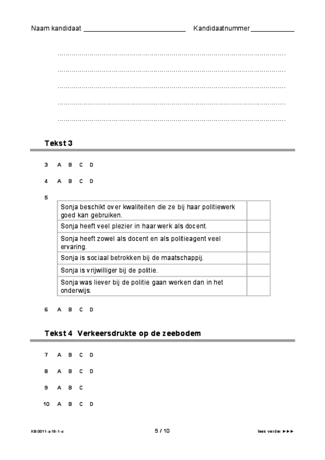 Uitwerkbijlage examen VMBO KB Nederlands 2018, tijdvak 1. Pagina 5