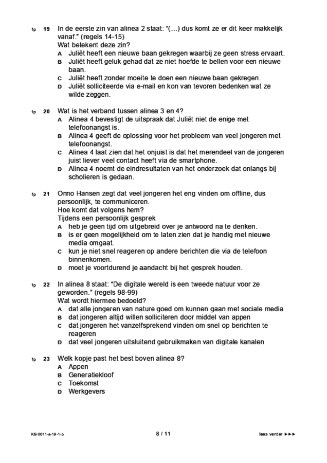 Opgaven examen VMBO KB Nederlands 2019, tijdvak 1. Pagina 8
