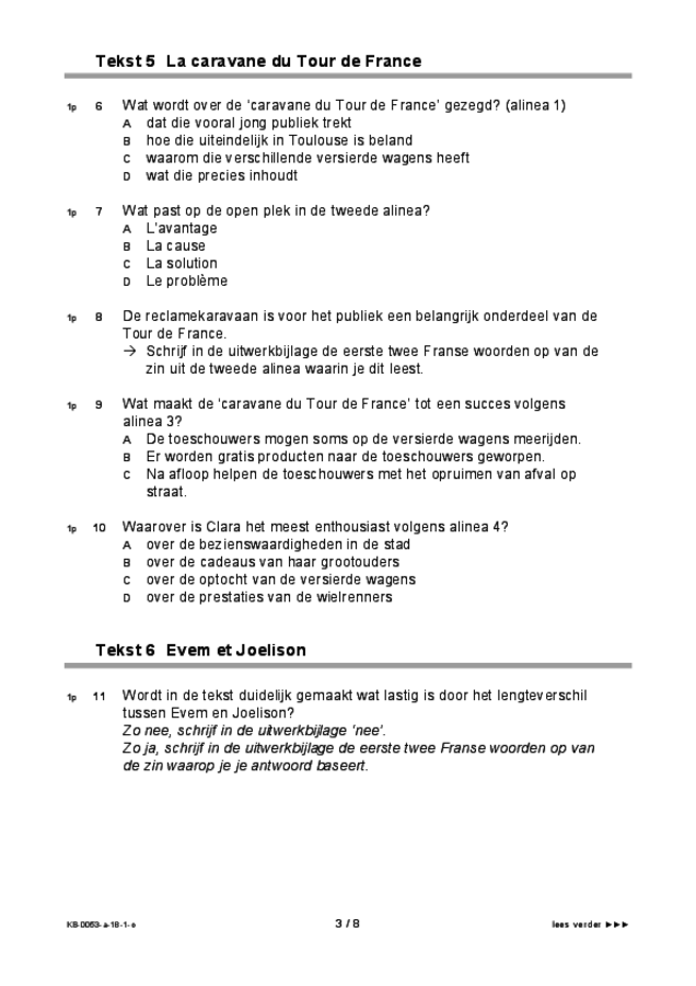 Opgaven examen VMBO KB Frans 2018, tijdvak 1. Pagina 3