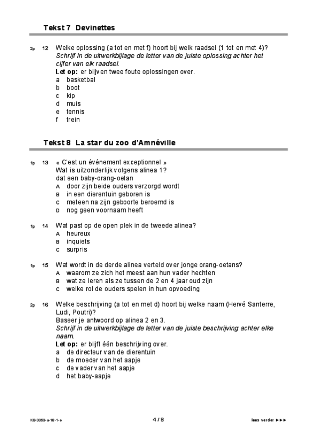 Opgaven examen VMBO KB Frans 2018, tijdvak 1. Pagina 4