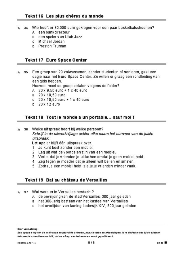 Opgaven examen VMBO KB Frans 2018, tijdvak 1. Pagina 8