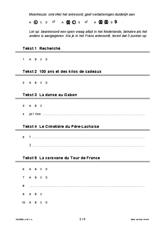 Uitwerkbijlage examen VMBO KB Frans 2018, tijdvak 1. Pagina 2