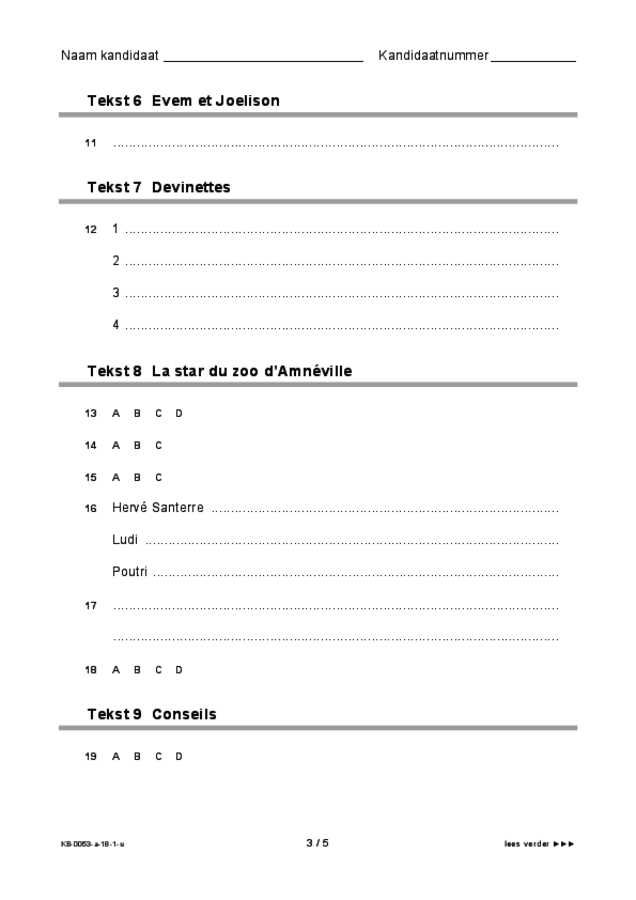 Uitwerkbijlage examen VMBO KB Frans 2018, tijdvak 1. Pagina 3