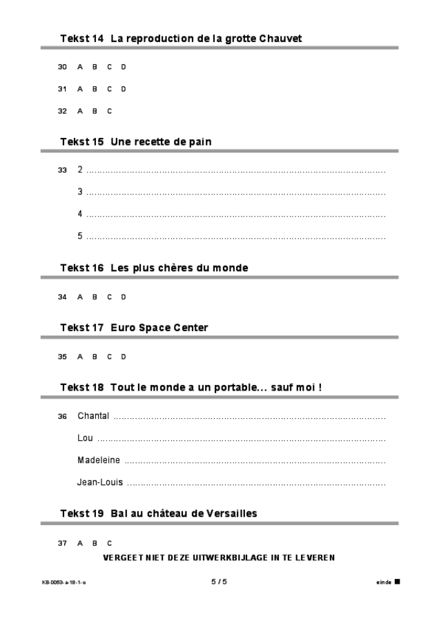 Uitwerkbijlage examen VMBO KB Frans 2018, tijdvak 1. Pagina 5