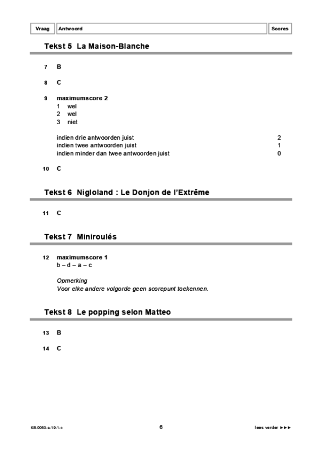 Correctievoorschrift examen VMBO KB Frans 2019, tijdvak 1. Pagina 6