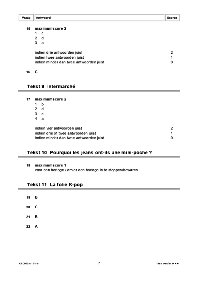 Correctievoorschrift examen VMBO KB Frans 2019, tijdvak 1. Pagina 7