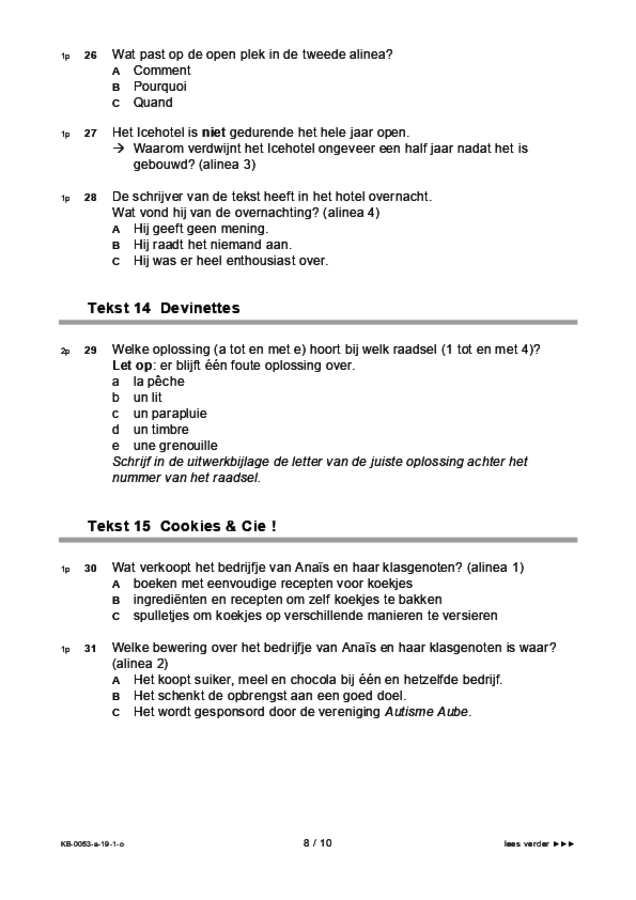 Opgaven examen VMBO KB Frans 2019, tijdvak 1. Pagina 8