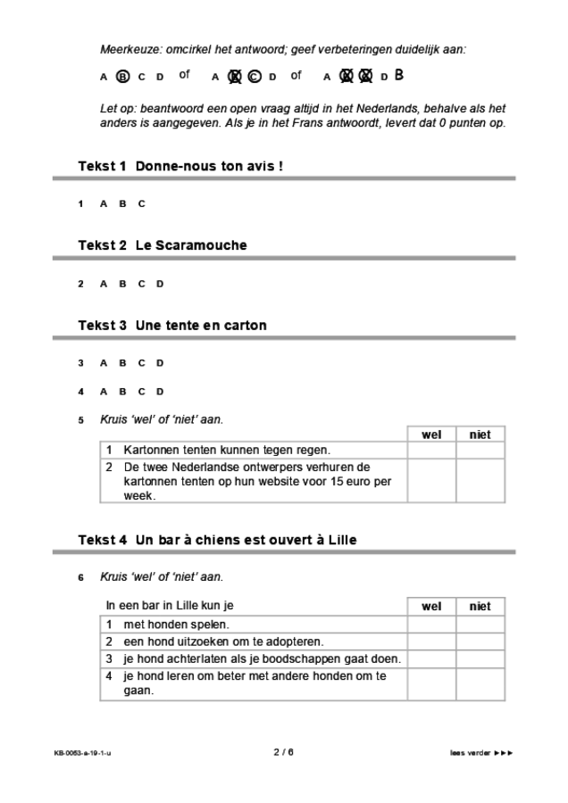 Uitwerkbijlage examen VMBO KB Frans 2019, tijdvak 1. Pagina 2