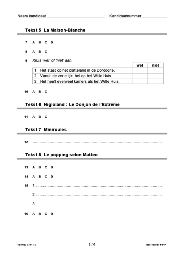Uitwerkbijlage examen VMBO KB Frans 2019, tijdvak 1. Pagina 3