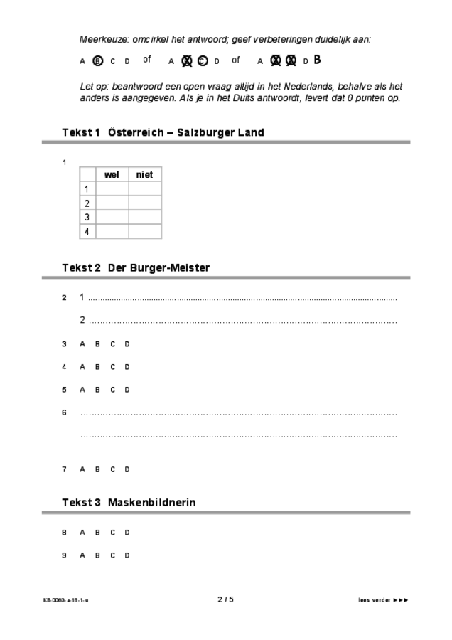 Uitwerkbijlage examen VMBO KB Duits 2018, tijdvak 1. Pagina 2